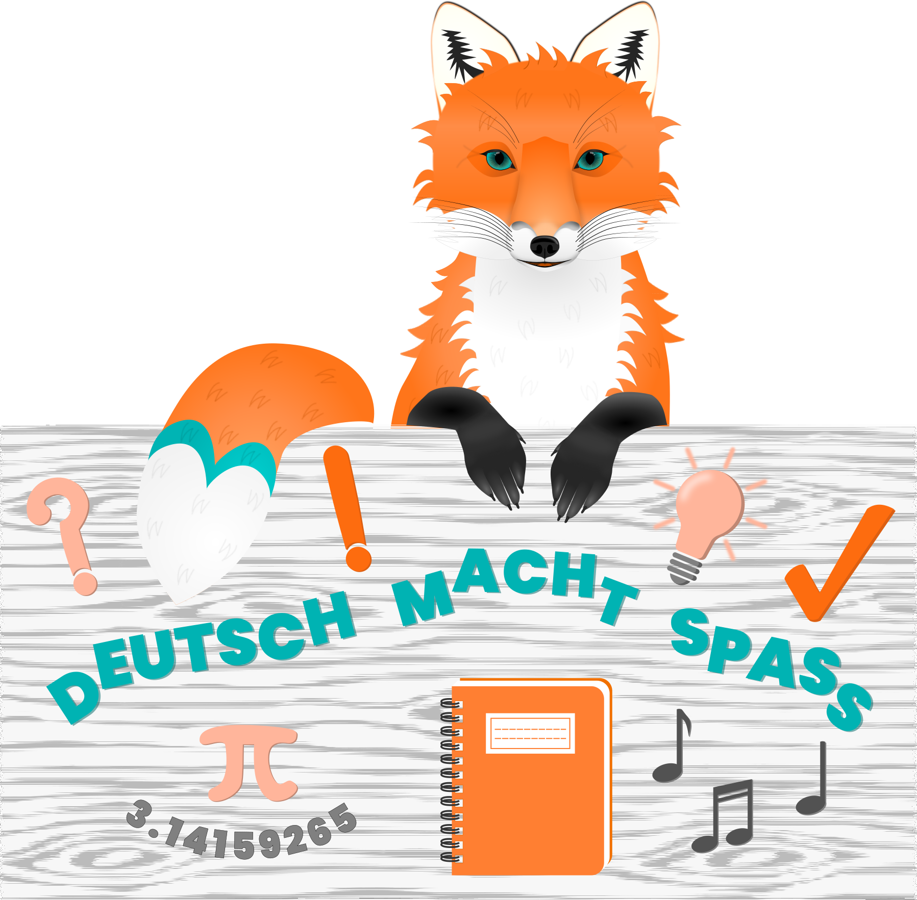 Illustration von Bertram, dem Fuchs, mit dem Motto „Deutsch macht Spaß“